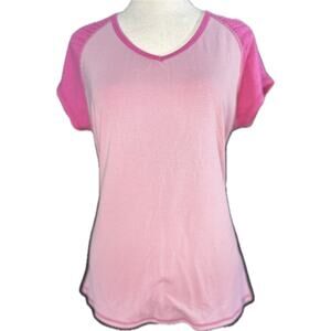 The North Face Pink‎ White Striped V-Neck Activewear Top Size L Workout Blouse